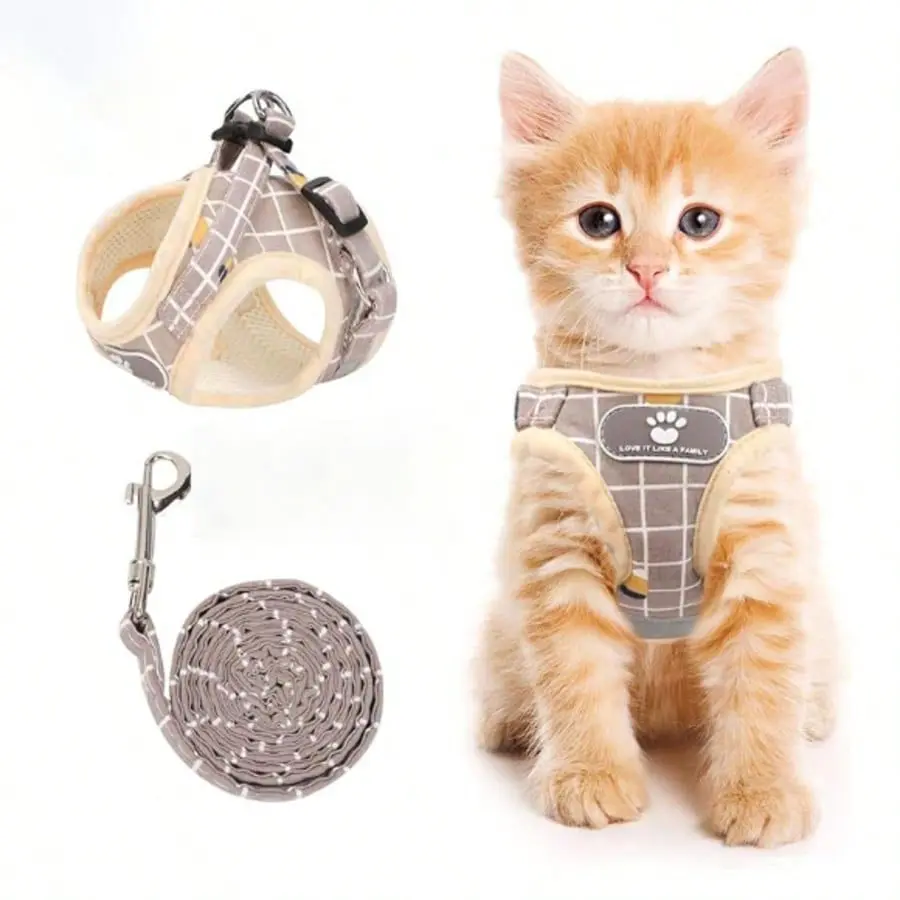 Cat Harness Vest with Reflective Straps, Adjustable Mesh Chest Strap for Small Cats, Kitten Harness, All-Weather Walking Harness, Durable Reflective Harness, Reflective Strip Harness ( Pattern)