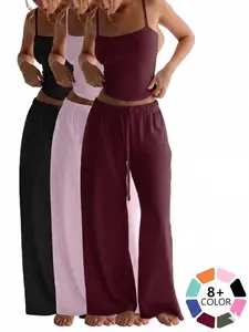 2026 Summer European and American style tank top, cropped top, long pants, casual wide-leg pants, casual style women's outfit, Womenswear, Fitted
