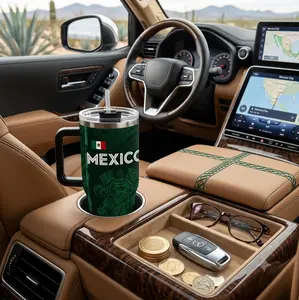 Mexico Soccer Travel Mug 40oz – Insulated Stainless Steel Tumbler with Handle & Straw, Chichén Itzá Pyramid and Mexican Flag Design, Double Wall Vacuum Cup, Gift for Mexico Soccer Fans
