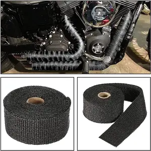 5M Roll Black Exhaust Heat Wrap, 2" x 16.5' Exhaust Header Wrap Tape Fiberglass Heat Shield Tape 5M Roll Black Exhaust Heat Wrap, 2" x 16.5' Exhaust Header Wrap Tape Fiberglass Heat Shield Tape