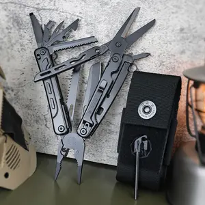 WESVE 20-in-1 Multitool with Pouch - Black D2 Steel Knife, Tungsten Wire Cutter, Large Scissors, Pliers, Screwdriver, Saw - Camping EDC Gear, Outdoor Survival Tool, Gift for Men
