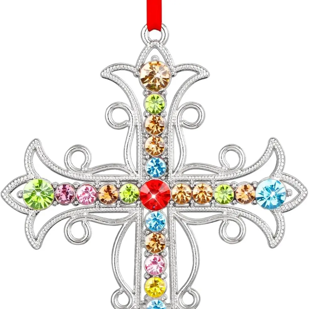 Metal Cross Christian Christmas Ornaments Cross Ornament for Christmas Tree Decorations Religious Christmas Ornaments Nativity Gifts for Women Men Faith Girls Mom Friends