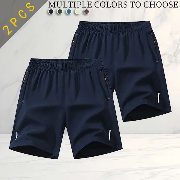Men's 2-Piece Casual Ice Silk Shorts Set, Plain Sporty Trunks with Loose Fit Elastic Waist, Quick-Dry for Summer Beach Outings, Menswear, Clothes, Navy Blue + Navy Blue, Chic, Beachwear, Sporty Chic, Above The Knee