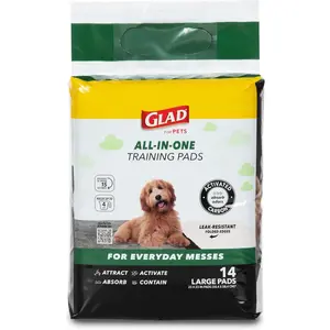 Glad for Pets Black Charcoal All-in-One Puppy Pee Pads - Puppy Potty Training Pads that Absorb & Neutralize Urine Instantly - Dog Training Pads, 14 count
