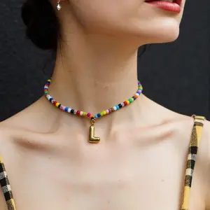 【BunnyLulu】Personalized Initials Colorful Letter Necklace for Women, Dainty Cute Beaded Beach Jewelry, Sweet Gift for Girls Besties, Birthdays & Holidays