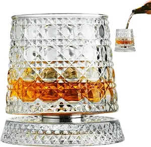 360 Degree Spinnings Whiskey Glass, Rotating Crystal Tumbler with Stress Relief Base, Premium Lead-Free Glassware for Bourbon & Cocktails, Gift for Men, Husband, Dad (Father's Day, Birthday)