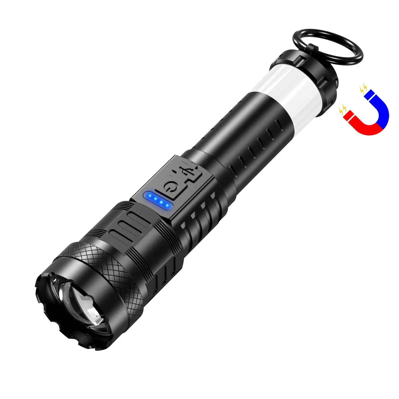 A96 Strong Light Flashlight 3000LM Super Bright USB Rechargeable Emergency White Laser with Red Blue Alarm Lights COB Work Light 8 Modes Waterproof Camping Flashlight