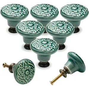 6 Floral Ceramic Pull Handles Set, Single Hole with Installation Screws, Durable for Cabinets, Drawers, Doors, Furniture, Wardrobes, Door Handles Interior