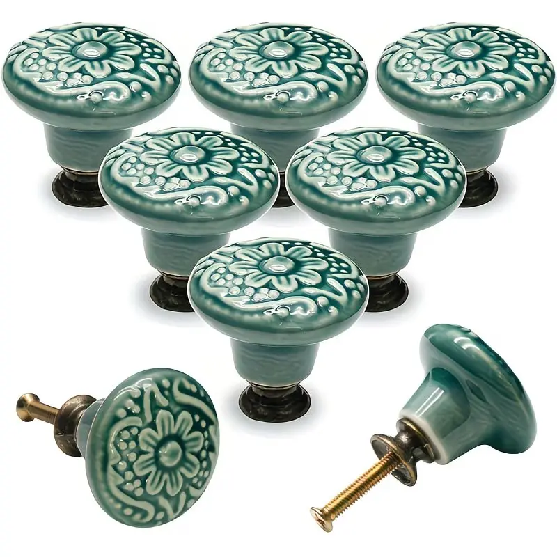 6 Floral Ceramic Pull Handles Set, Single Hole with Installation Screws, Durable for Cabinets, Drawers, Doors, Furniture, Wardrobes, Door Handles Interior, Door Hardware
