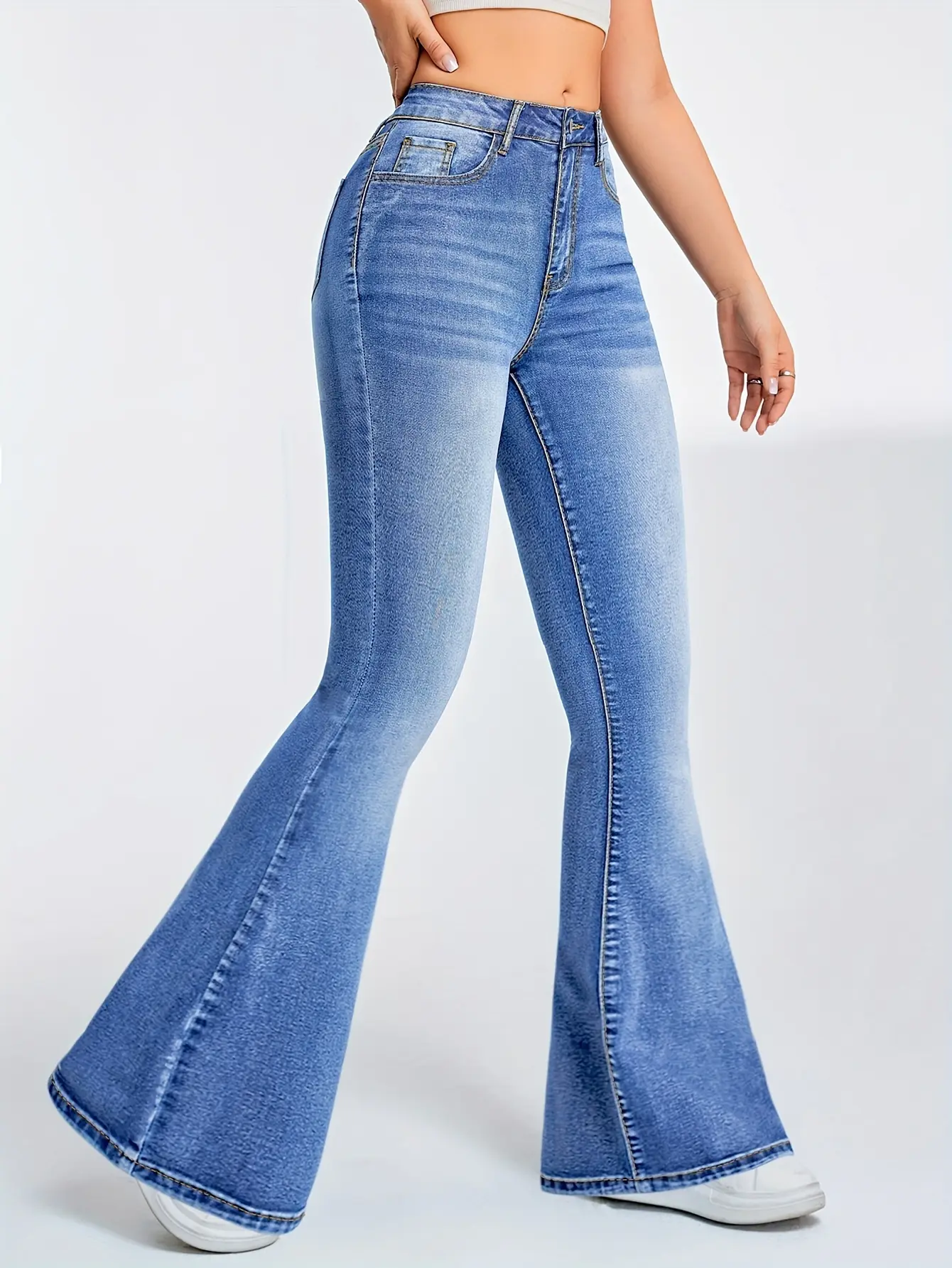 Light Blue Stretchy Women'S Flared Jeans