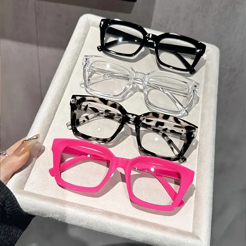 Unisex 4-Pcs Classic Full-Rim Non-Prescription Glasses - Angular, Mini-Frame, 1.75-Inch, Fixed-Body, Geek Styles, Fashionable Lightweight Durable Frame for Daily & Office Use, Angular Non-Prescription Glasses, Mini-Frame Non-Prescription Glasses