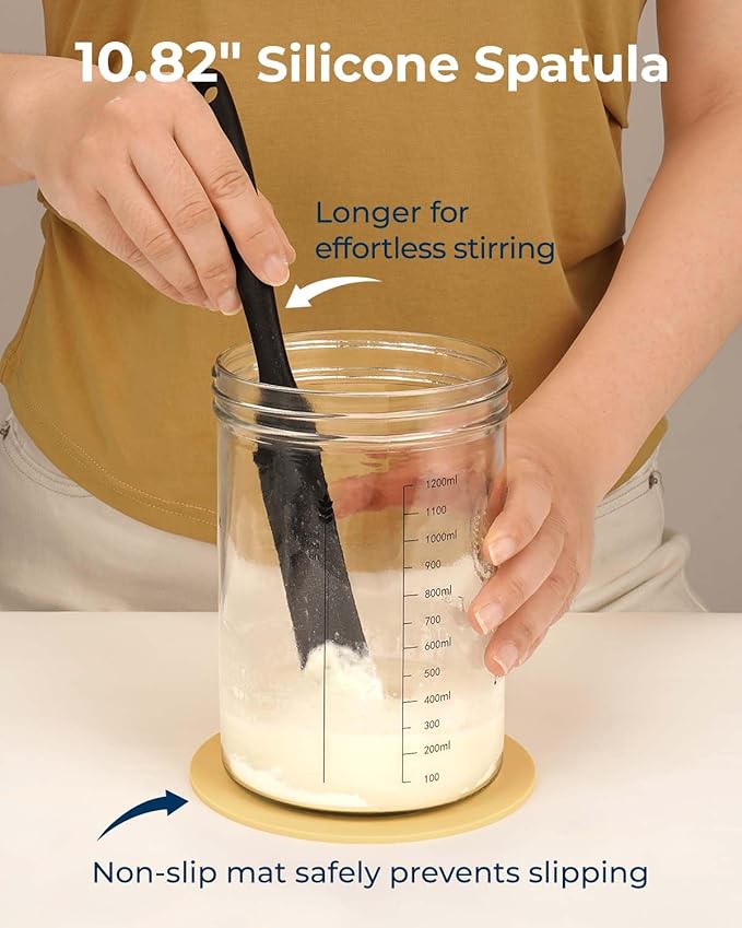 Sourdough Starter Jar Kit - 47 oz Large Wide Mouth Bread Starter Jar with Feeding Tracking Band, Silicone Spatula, Sourdough Bread Baking Supplies