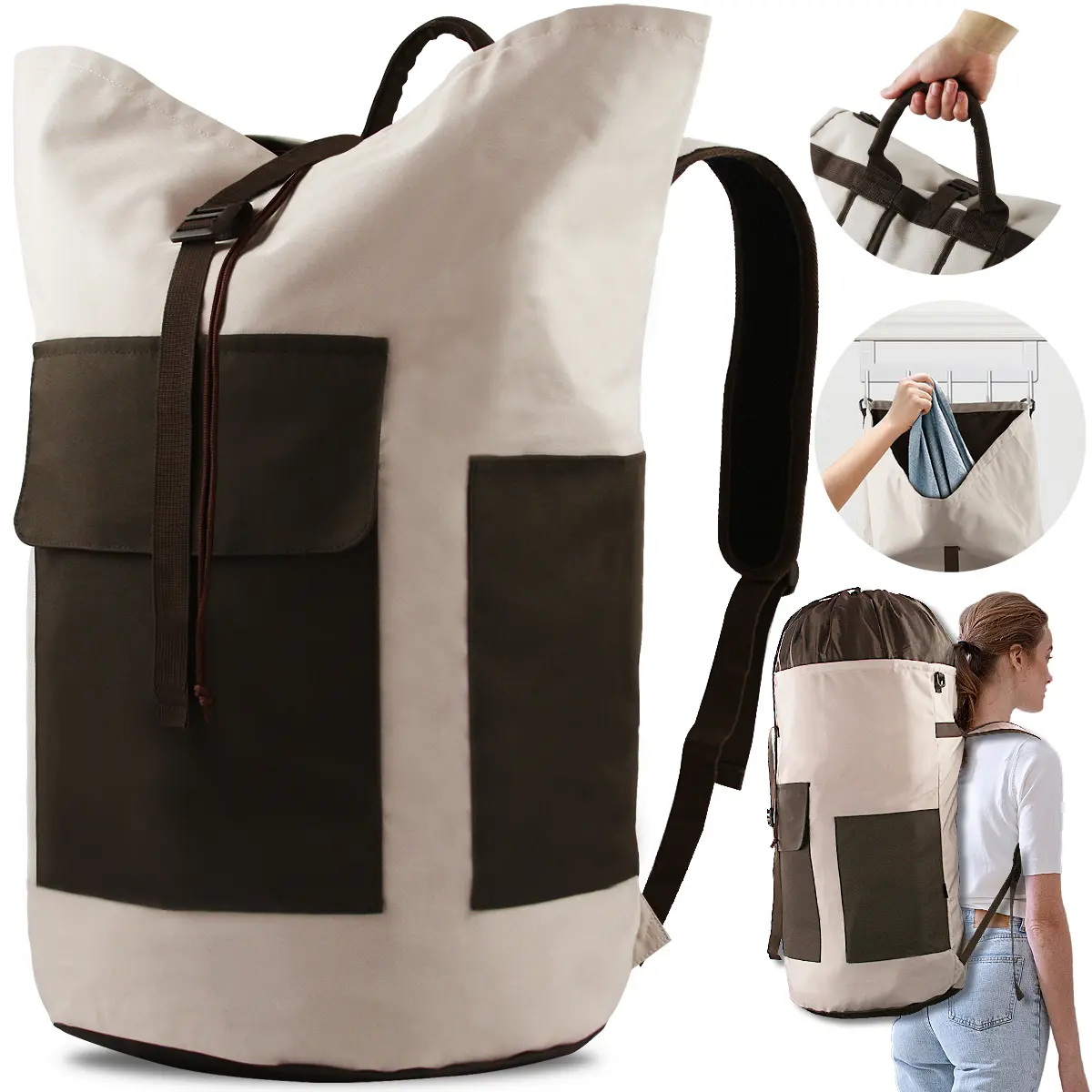 Laundry Bag Backpack, 125L Extra Large with Shoulder Straps, Adjustable & Extendable Design, Hamper 3 Pockets for Laundromat, College, Travel, Camping Gift Washable