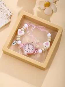 Adorable Heart Beaded Kids Watch, Clear Number Dial Easy Reading, Multiple Colors Available, Perfect Gift for Girls All Seasons Wristwatch