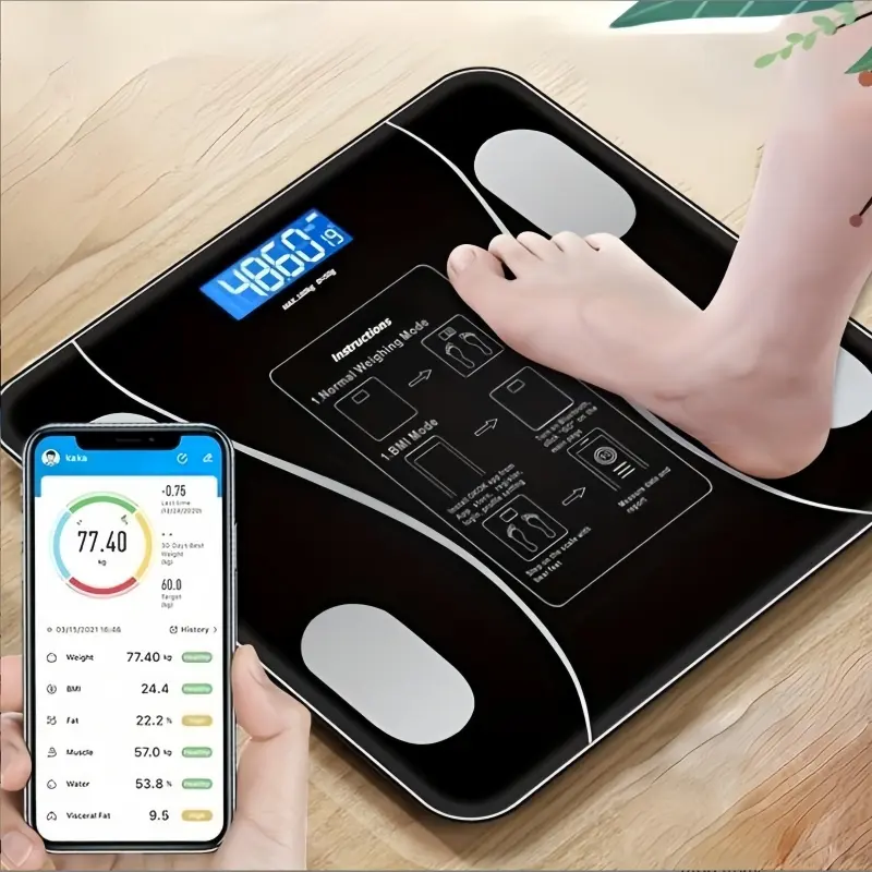 Smart Digital Led Scale, Multifunctional Digital Electric Led Scale for Christmas Gift, Fat Measurement Scale, Portable Home Scale, Bathroom Tool, Black Fitness Equipment for Home Gym, Body Care Products, Electric Weight Scale, Body Composition Scale