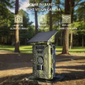 60MP 8K Infrared Night Vision Outdoor Camera - Wildlife Observation Camera - Trail Camera - Solar Battery - High-Definition Display - Solar Charging - WIFI APP Connection for Viewing - Suitable for Estate and Farm Security Monitoring (Without Memory Card)