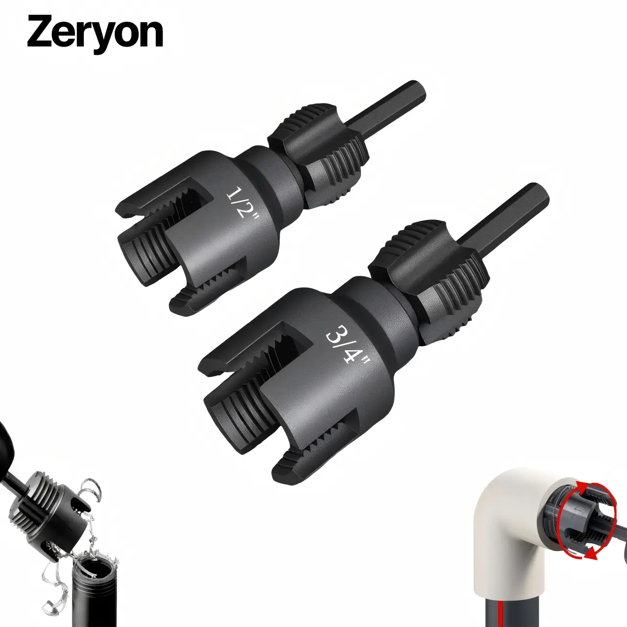 Zeryon Upgraded Carbon Steel Pipe Tapping & Threading Tool | Anti-Loosening Connector for Stable Threading in Pipe Installation & Repair Multi-Pipe Set diy upgrade pipe thread professional plumbing dual-function drill electric PVC Kit machine fathersdaygi