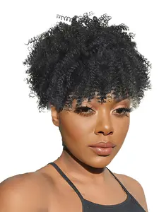 Afro Headband Wig 8inch Short Afro Kinky Curly Headband Wig for Black Women Girls Synthetic Turban Style Headband Wig With Bangs Kinky Curly 2 in 1 Head Wrap With Headband Attached Fashion Headband Wig for Party Daily Use