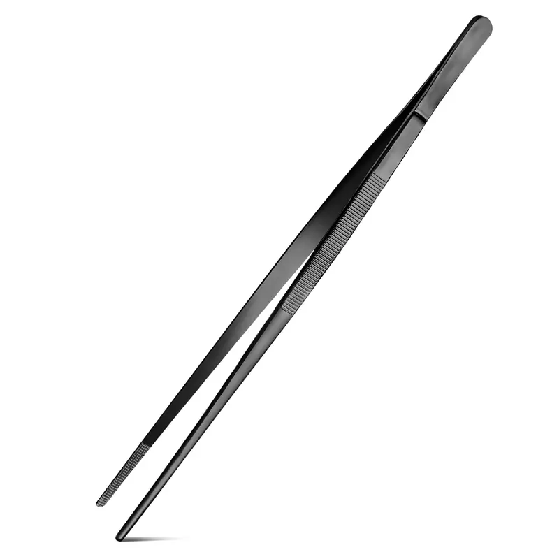Kitchen Tweezers Fine Tweezer Tongs For Cooking, Black Stainless Steel Food Tweezers, Multi-function Precision Serrated Tips Cooking Tongs Kitchen Serving Tong
