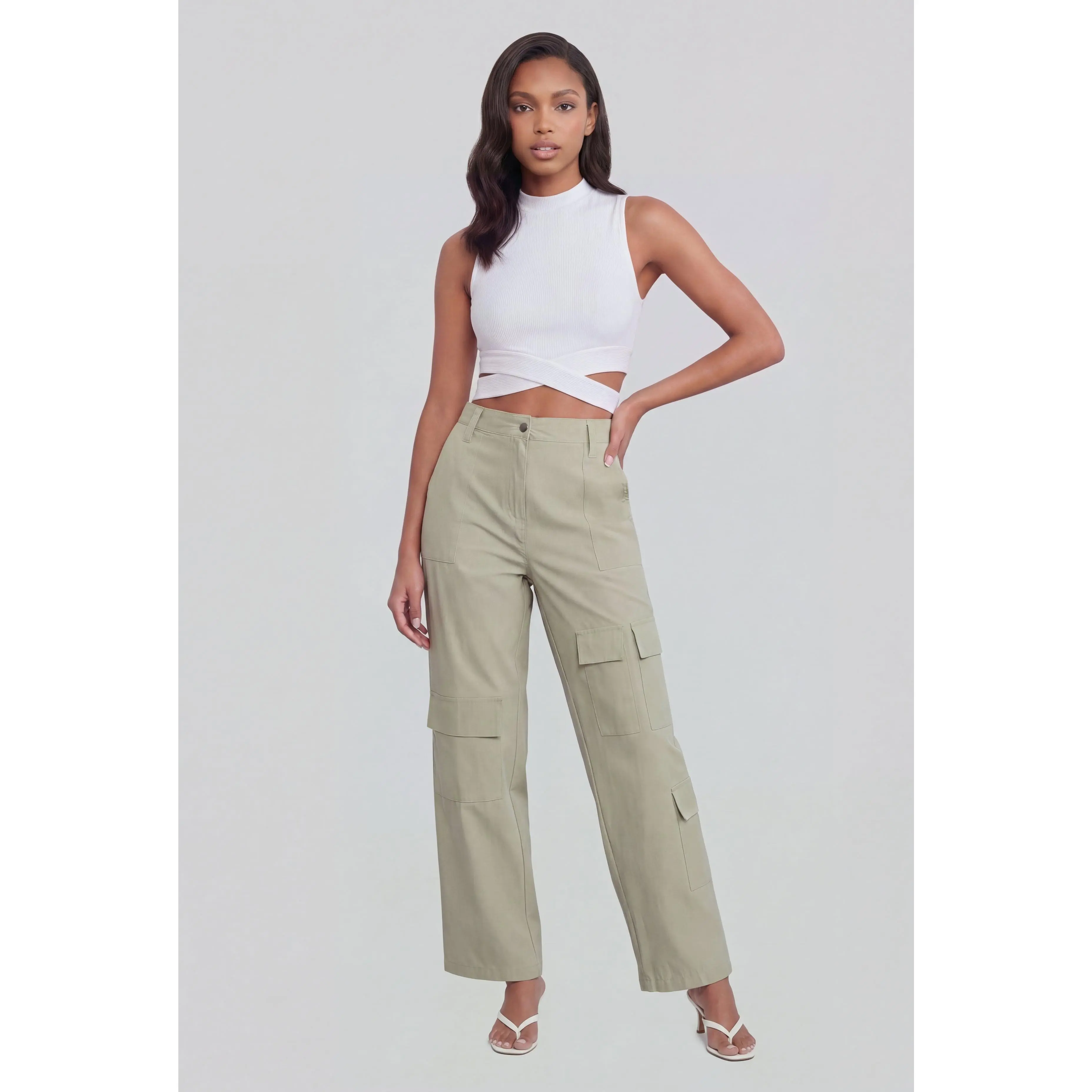 Kiss Dont Tell - Women's Nylon Cargo Pocket Bottoms, Street Style Vibe, Perfect Match for Bomber Jackets & Cropped Tops