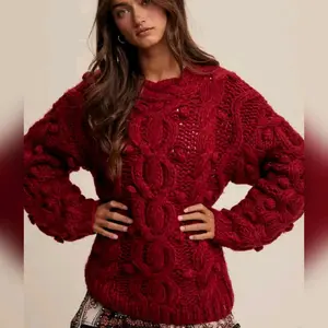 Oversized Chunky Cable Knit Red Holiday Women's Sweater Heavy Thick Knitted Christmas Pullover for Women Perfect For Christmas Holiday Gift