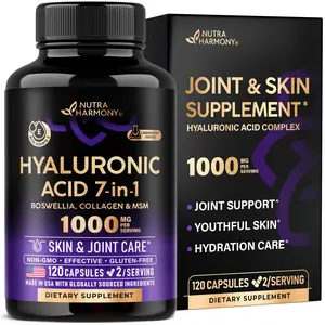 Hyaluronic Acid Supplements for Skin & Joint Hydration, Joint Discomfort Relief. Hyaluronic Acid Pills 7-in-1 with Collagen, MSM, Boswellia & Vitamins - Made in USA - 120 Capsules