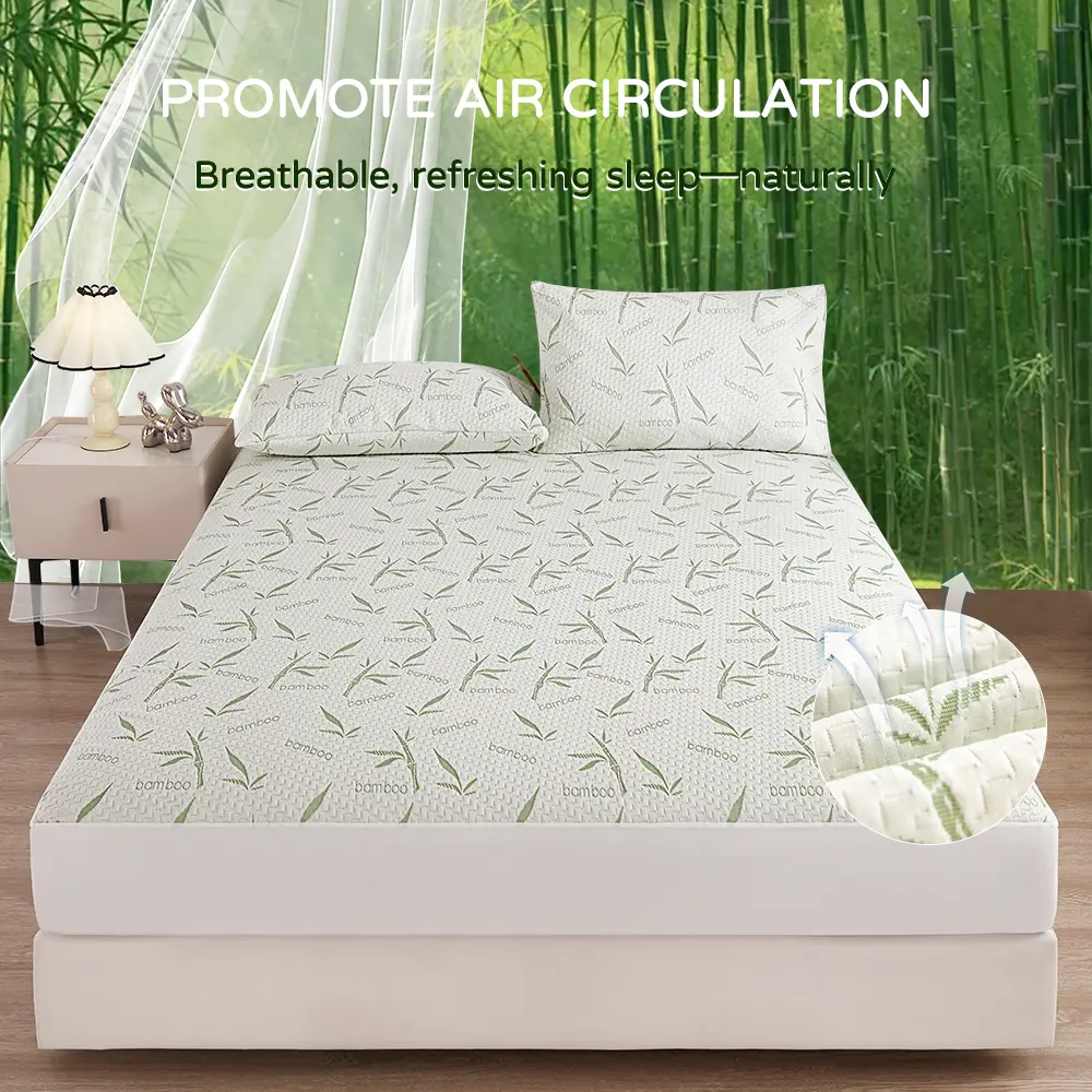 BoveLink 1-Piece Bamboo Fiber Fitted Sheet & Mattress Protector - Bamboo Bed Sheet Set, Natural Microfiber, Full Surround Coverage, Non-Slip, Wear-Resistant, Soft, Breathable, Mattress Care Support