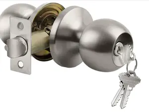 BESTTEN Keyed Entry Door Knob with Lock, Interior and Exterior Door Lock, Standard Ball, Satin Nickel