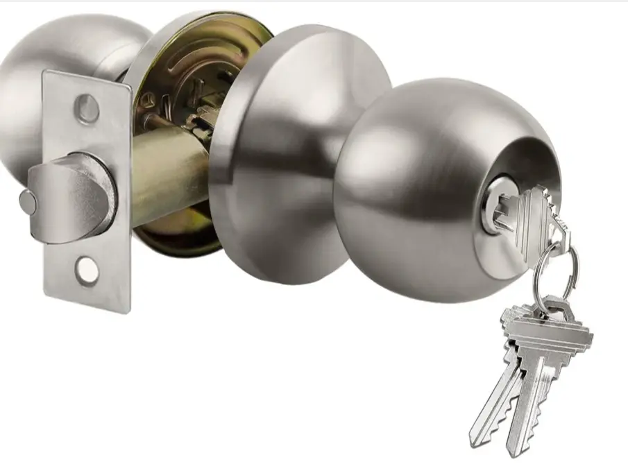 BESTTEN Keyed Entry Door Knob with Lock, Interior and Exterior Door Lock, Standard Ball, Satin Nickel