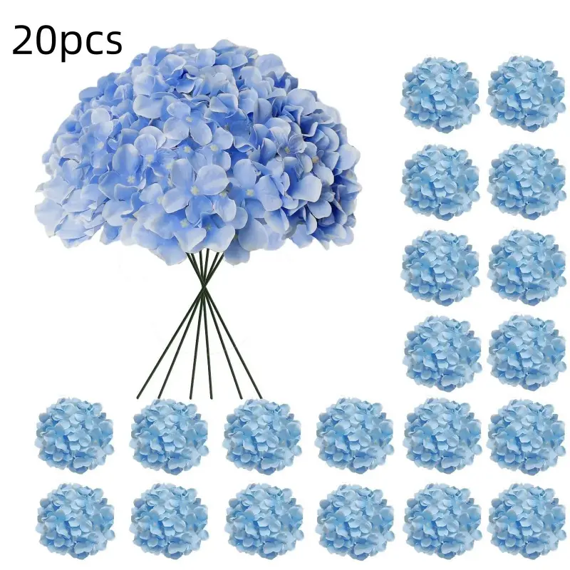 20 Pcs Blue Artificial Hydrangea Flowers Bouquet, Floral Decoration, Decorative Flowers, Silk Faux Hydrangea Flowers with Stems, Bulk Fake Flower Heads for Wedding Home Decor, DIY Floral Arrangements & Event Styling, Ideal for Brides, Crafters
