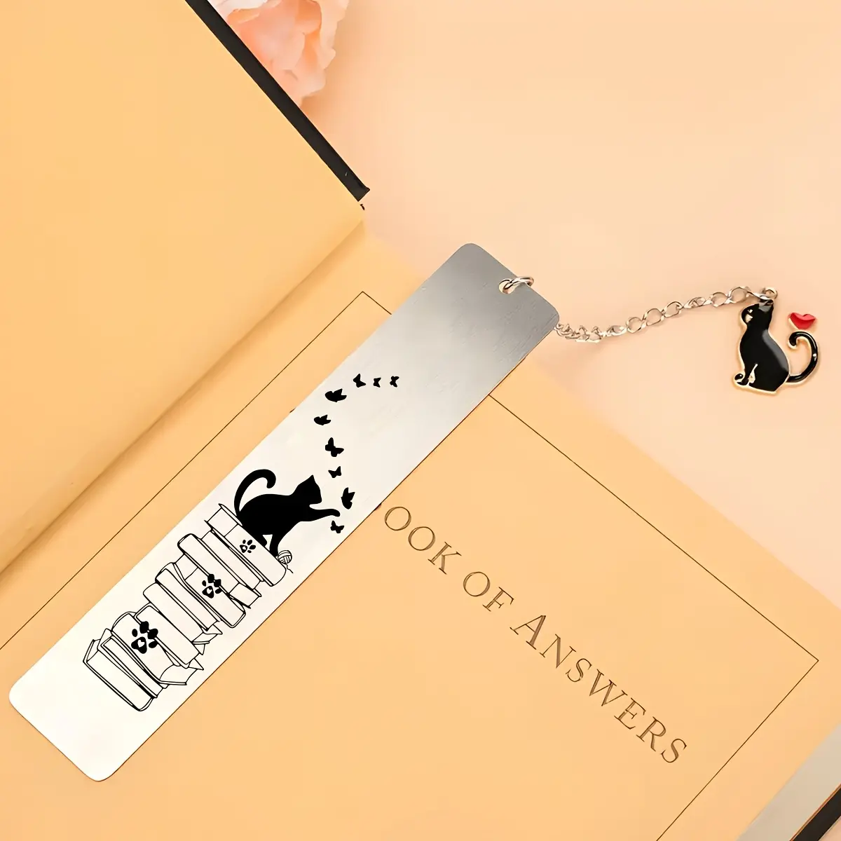 Stainless Steel Cartoon Cat Bookmark Pendant, Butterfly Theme Design, Perfect Gift for Teachers & Classmates, Unique Souvenir Item, Book Accessories
