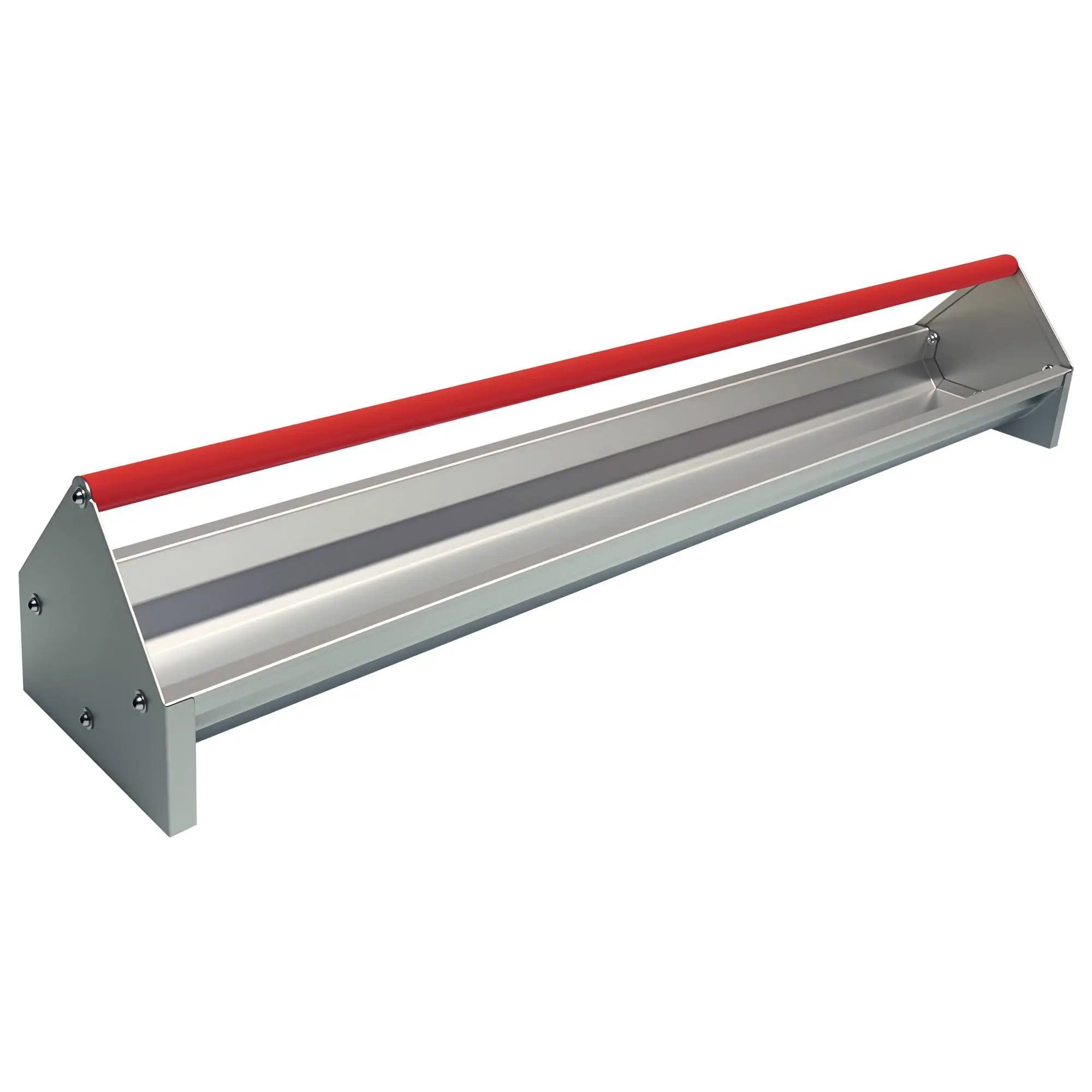 15L Carbon Steel Chicken Feeder - 114.5cm Silver Poultry Feeder with Red Rotating Bar, Drainage Holes for Ducks, Geese