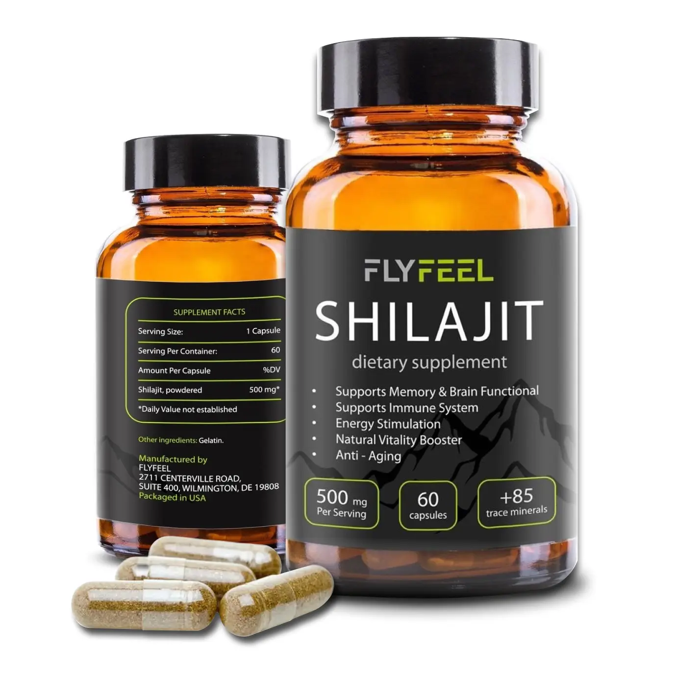 Shilajit Capsules Pure Himalayan - 500mg, 60 Count - 100% Organic Energy - Rich in Fulvic & Humic Acids - Natural Supplement for Vitality, Stamina & Cognitive Support - for Men & Women