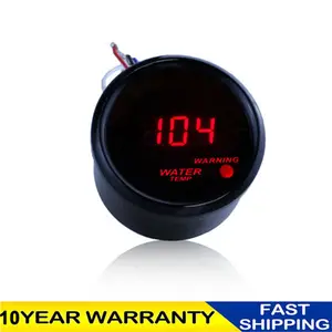 AFA Motors 2" 52mm Digital LED FPG-140 Electronic Water Temp Gauge - Red, Durable Aluminum, Warning Light, Easy Viewing, Car Digital Gauge