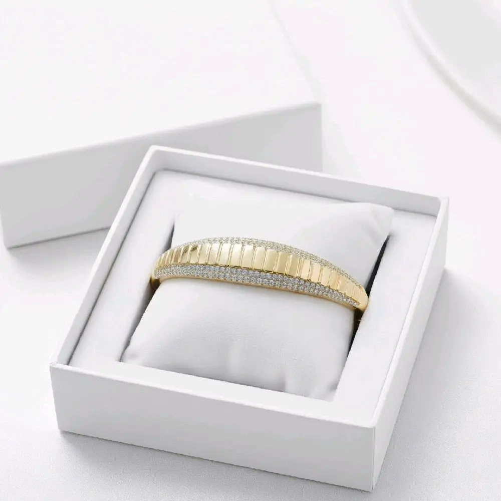 pulsera laminada 14k con zirconia resistente agua y sudor