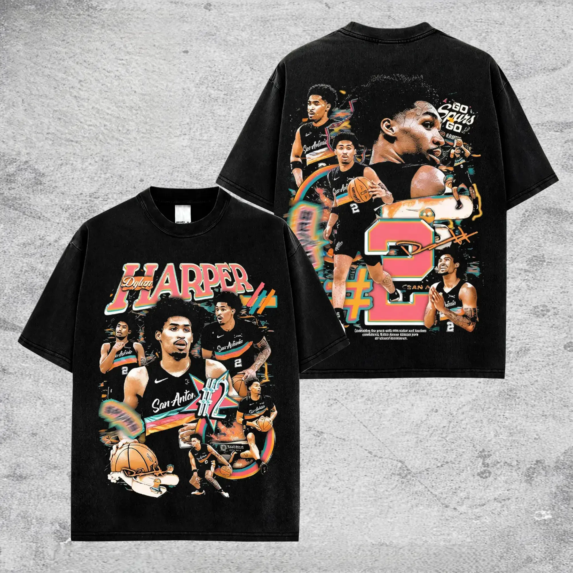 Dylan Harper DH 2 Graphic Tee, Oversized Retro Aesthetic T-Shirt for Men & Women, 100% Cotton Vintage Spurs Basketball Streetwear