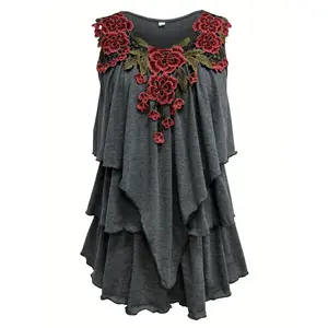Targeted Development Summer V-Neck Soluble Lace Trimmed Lace Patchwork Ruffled Csole