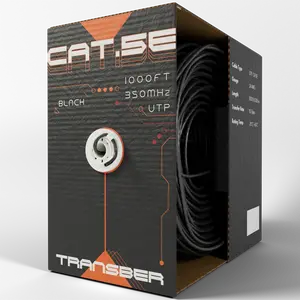 Transber CAT5E UTP Ethernet Cable, 1000ft Black, 10Gbps 350MHz, Durable & Reliable Network Wire for Robust Connectivity, Durability, Reliability