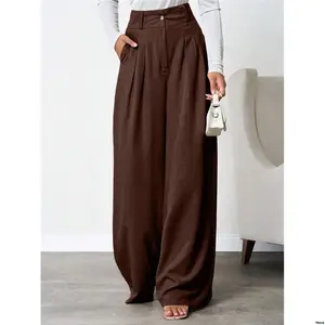 tiktokTallWomenSolidColorDeepPleatedLinenPants