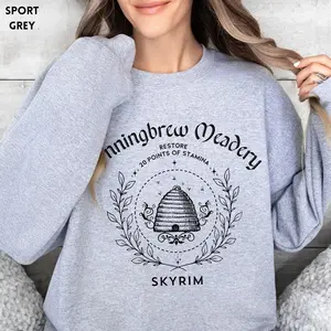 Honningbrew Meadery Sweatshirt, Skyrim Hoodie, The Elder Scrolls T-shirt, Gamer gift, Fan Rim Casual Cotton Fabric Fit