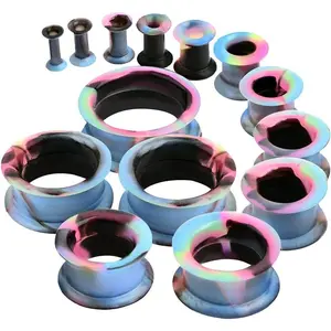 20/28pcs Ear Tunnels Plugs Stretching Kit Set: Hollow Hard/Soft Silicone Double Flare Plugs and Tunnels Ear Expander Gauges Stretcher Body Piercing Jewelry