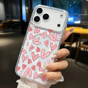 Clear Phone Case for iPhone 17 16  Pro Max Plus 15 14 13 12 11 Air E Hearts in Flurry  Pattern Magnetic Sunction Acrylic Back Full Body Protective Cover