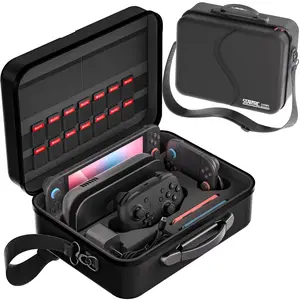 Slim Nintendo Switch Carrying Case Organiser Kit - Compatible with Switch 2, Original & OLED Versions, Custom Spots for Joy-Con & AC Adapter, 18 Game Card Pouch, Portable Travel Bag Pack