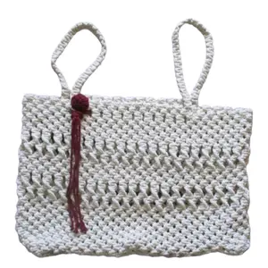 Handmade Macrame Beach or Market Bag with Detachable Rose, 14 x 20 x 1