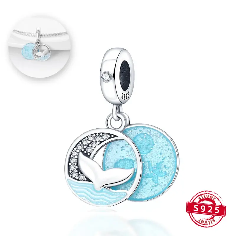 925 Sterling Silver Ocean Wave Pendant, Glamorous Blue Charm for Women's DIY Bracelet & Necklace Making, Trendy Fashion Jewelry for Daily Wear, Blue Ocean Pendant, Diy Bracelet Making, Female
