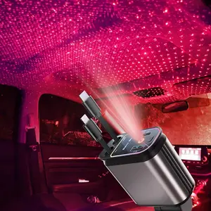 4-in-1 Retractable Car Charger Adapter Decorative Light Starry Sky Light with 66W Fast Charging Car Charger USB and Type-C Interface Car Charger Compatible with iPhone and Android Devices