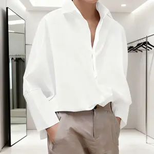 Women's Loose Fit White Blouse - Casual Minimalist Top for All Seasons, Fitted Design, One Size Larger Than Normal, No Elastic Fabric