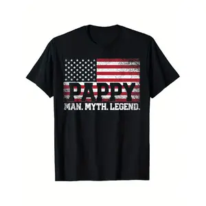 Pappy the Man, the Myth, the Legend" Patriotic Father'S Day T-Shirt for Grandpa - Black with American Flag Design, Casual Crew Neck, Loose Fit, Perfect Gift for Grandfathers, Grandpa Tshirt