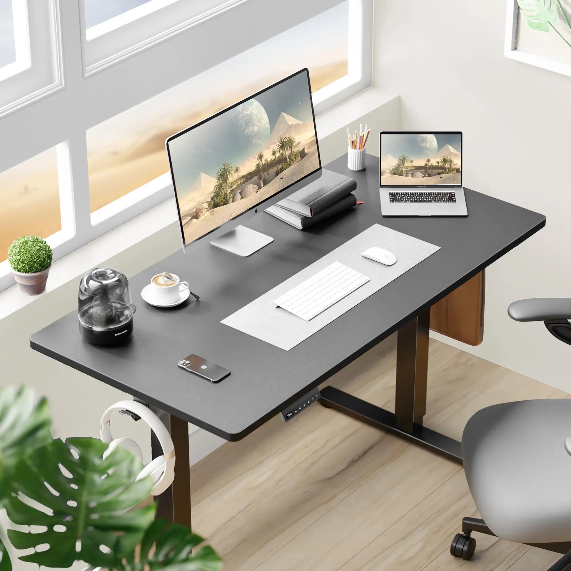 Sweet Furniture F Standing Desk, Electric Standing Desk Adjustable Height, Ergonomic Adjustable Desk with Memory Preset, Computer Desk Stand Up Desk with T-Shaped Bracket Suitable for Home Office