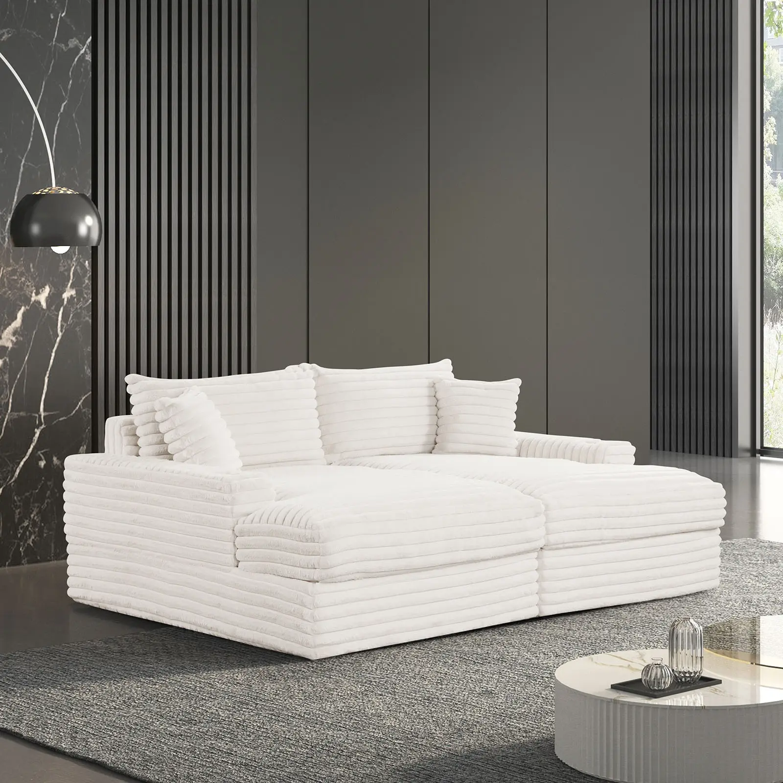 TAVEDESTRAND Contemporary Double Chaise Sofa with USB Charging Ports and Steel Cup Holders